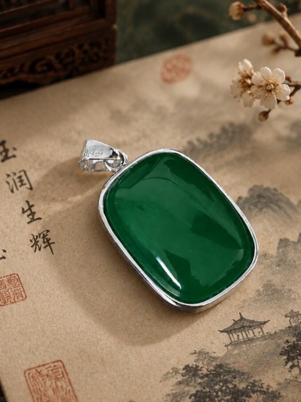 18kt GP Jade Dragon Medallion Vintage